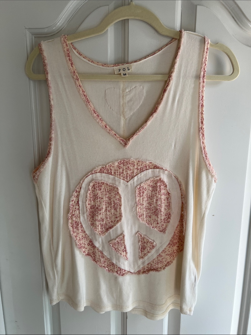 POL Cream Tank with Pink Heart Peace Applique